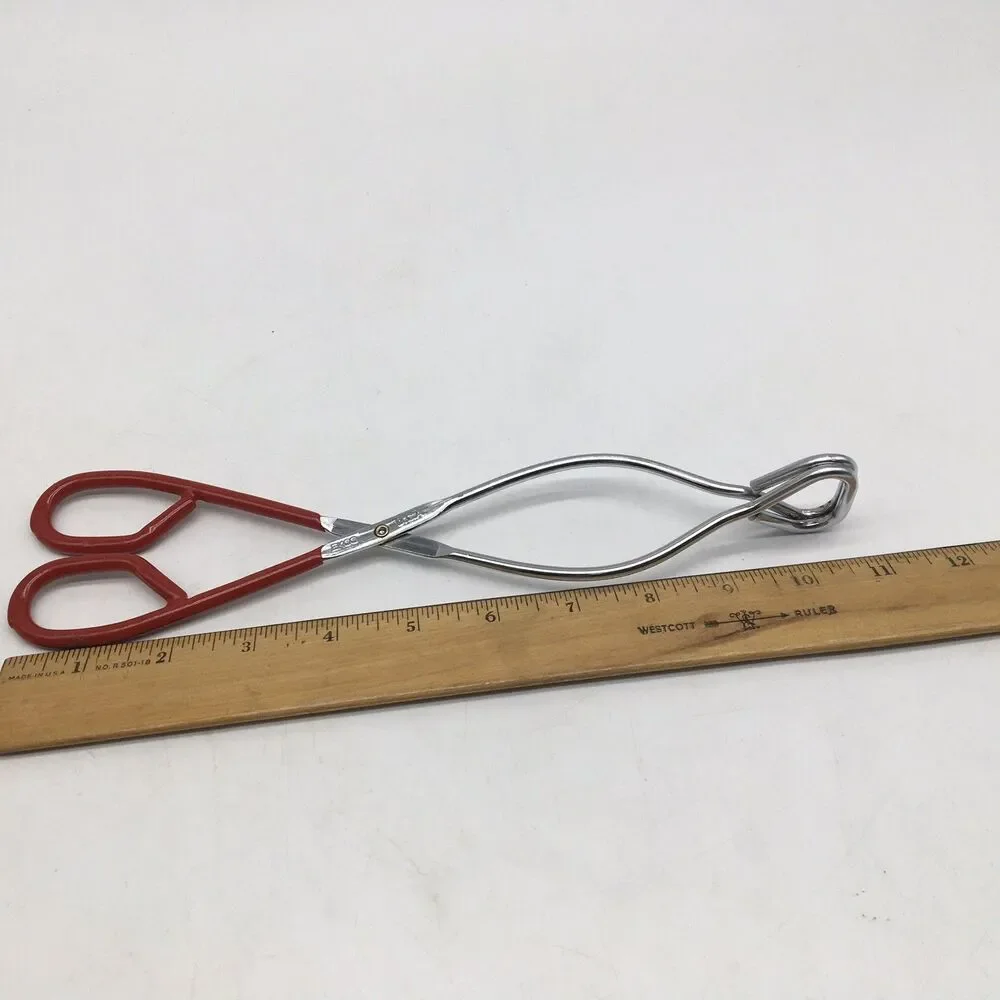 Vintage EKCO 10.75” Stainless Steel Kitchen Tongs Grippers Red Rubber handle USA